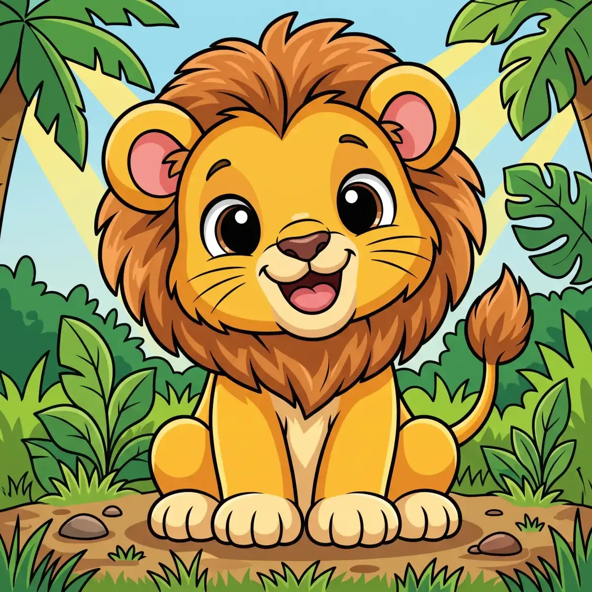 Cartoon lion cub smiling