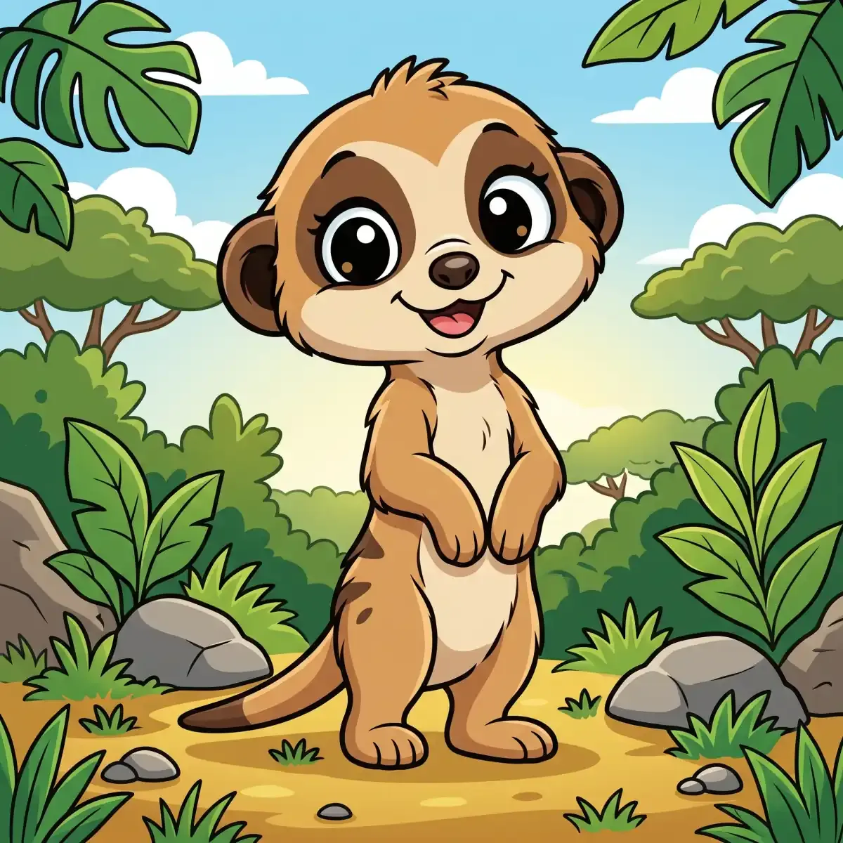 Cartoon meerkat standing on its hind legs