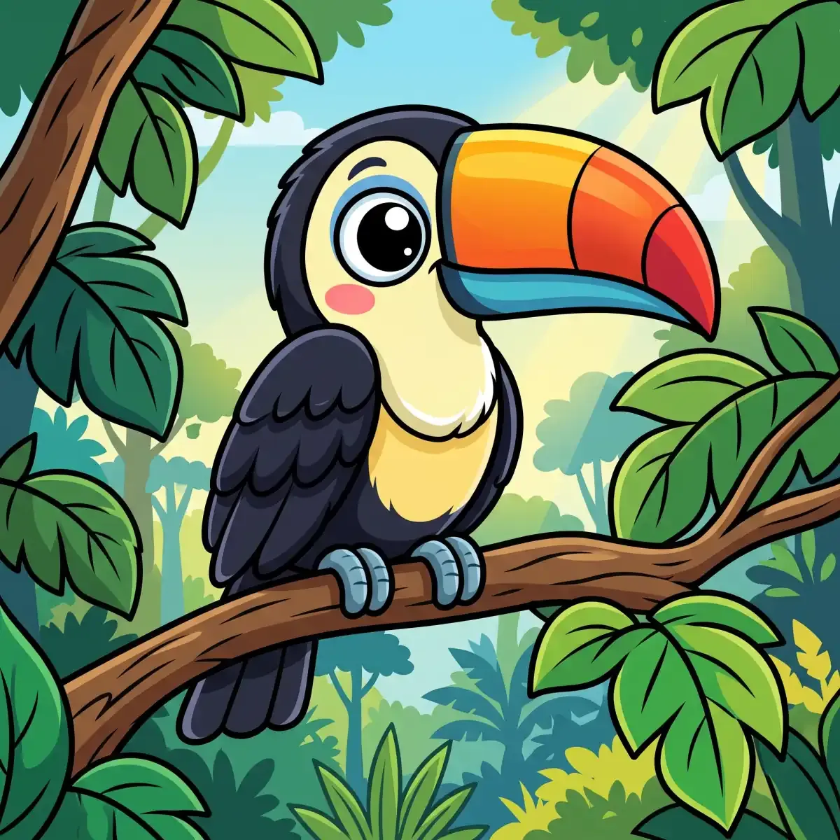 Cartoon toucan perched on a branch