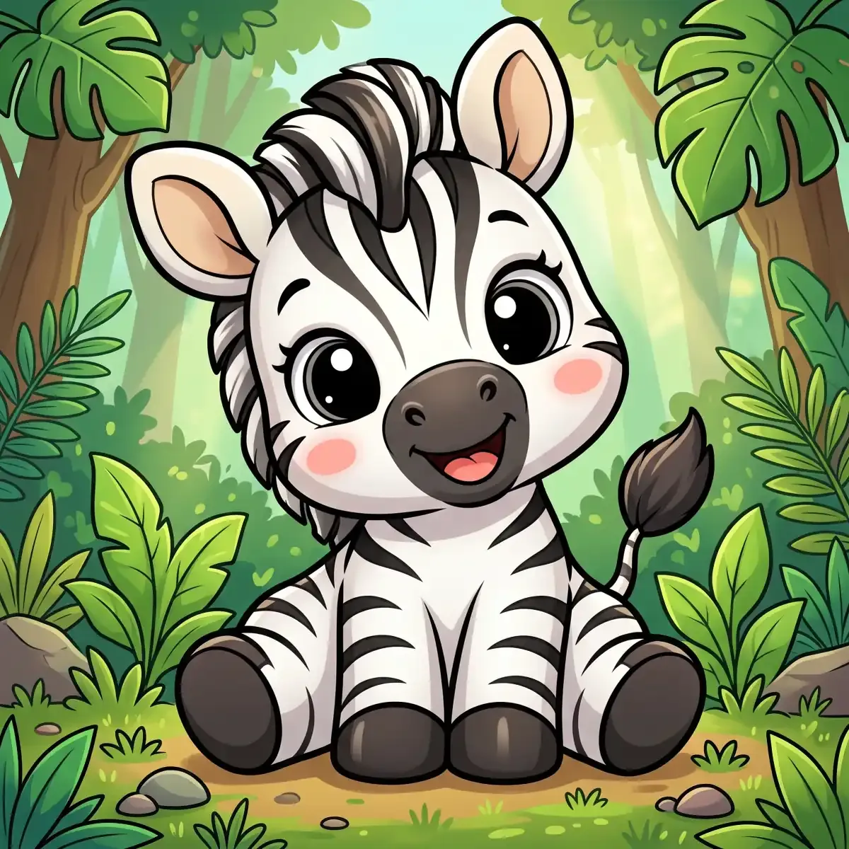 Cartoon baby zebra sitting and smiling